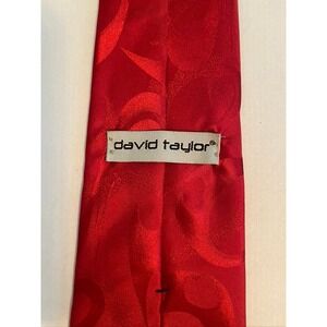 David Taylor Mens Red Jacquard Swirl‎ Pattern Polyester Necktie Made in USA